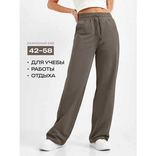 фото Брюки палаццо laina спортивные прямые, размер 46, хаки