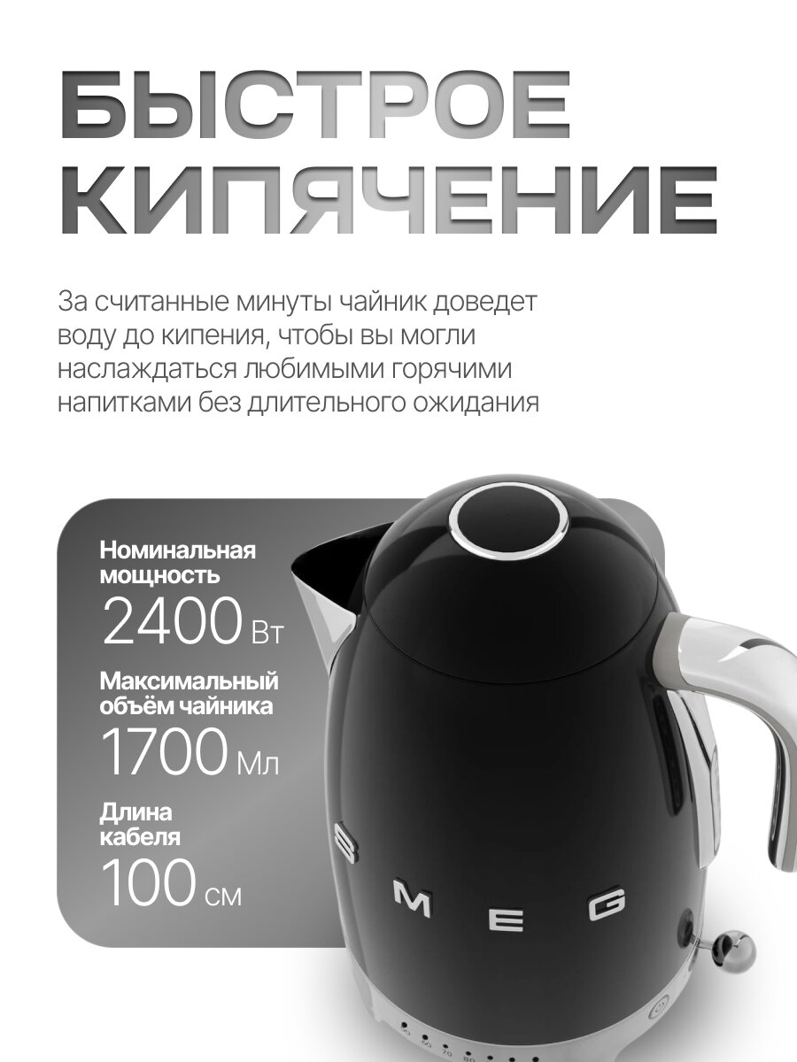 Электрический чайник Smeg KLF04BLEU (Black), мощность 2400Вт — фото 1