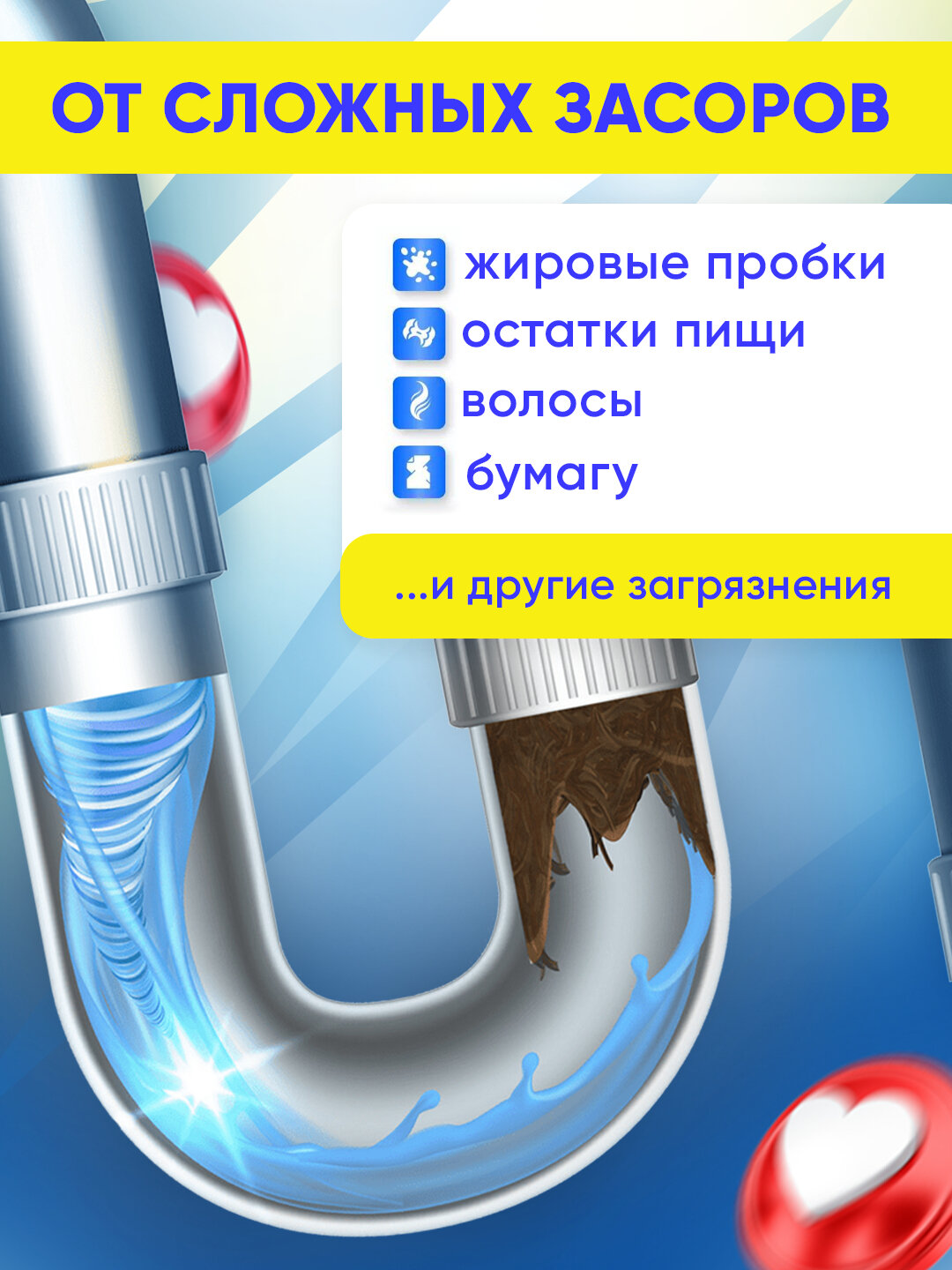 Антизасор GRASS DIGGER "Digger Granules", прочистка труб, 500 мл