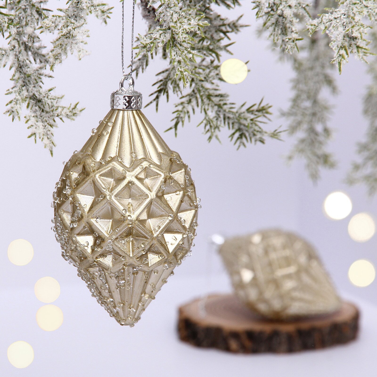 Ёлочные игрушки VERSAILLES «Ледяная капля» 12*6 см (набор 2 шт), Шампань, пластик, для елки и декорирования