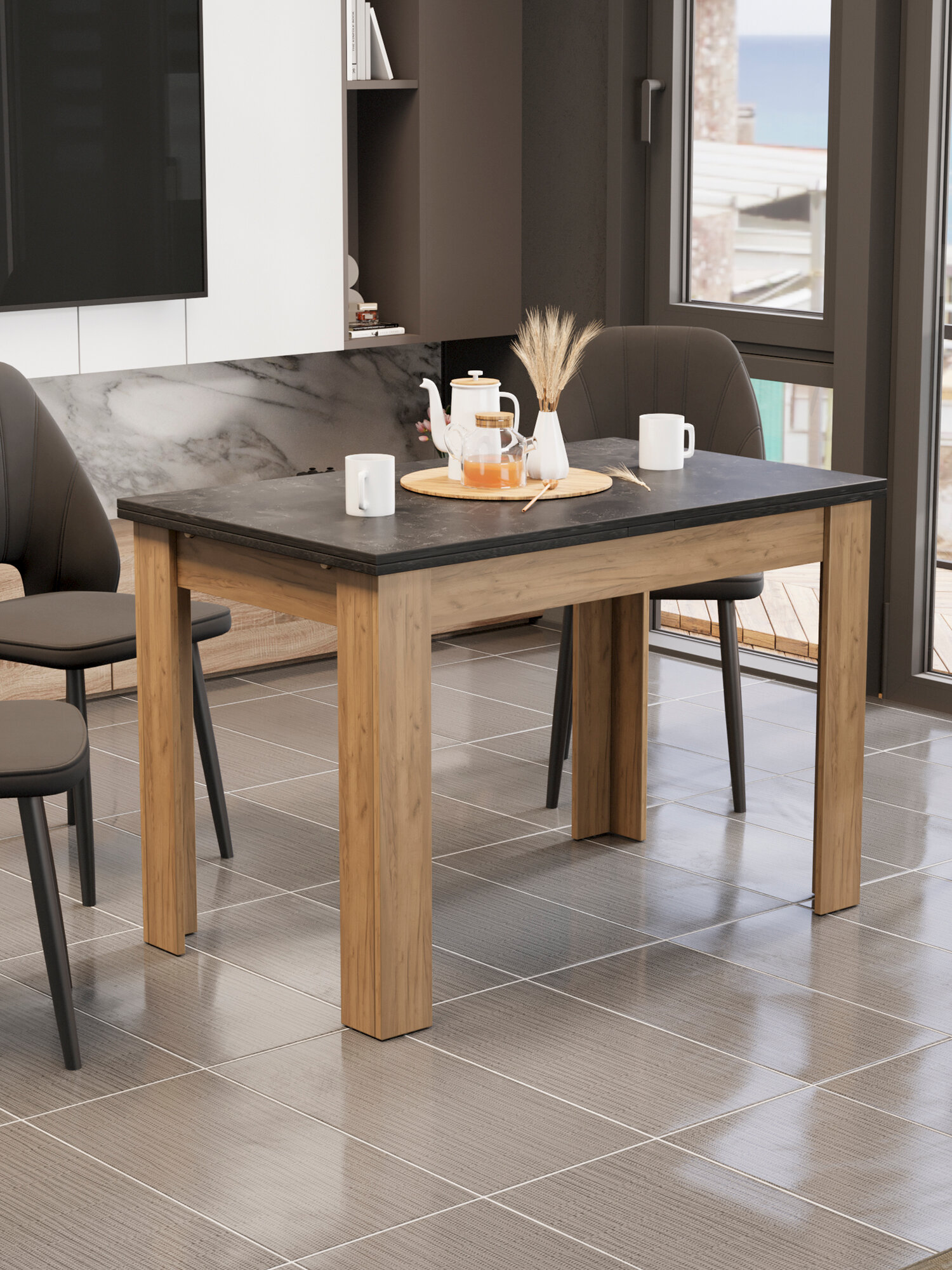 Стол кухонный  раздвижной  Промо тип 4 (Дуб Крафт Золотой / Ателье темное)