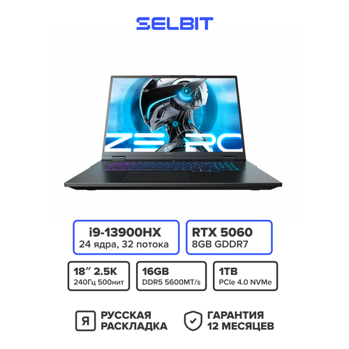 Игровой ноутбук ThundeRobot Thor Hunting Blade 16 2025 Intel Core i9-13900HX RTX 5080 RAM 16ГБ SSD 1ТБ Черный 181000₽