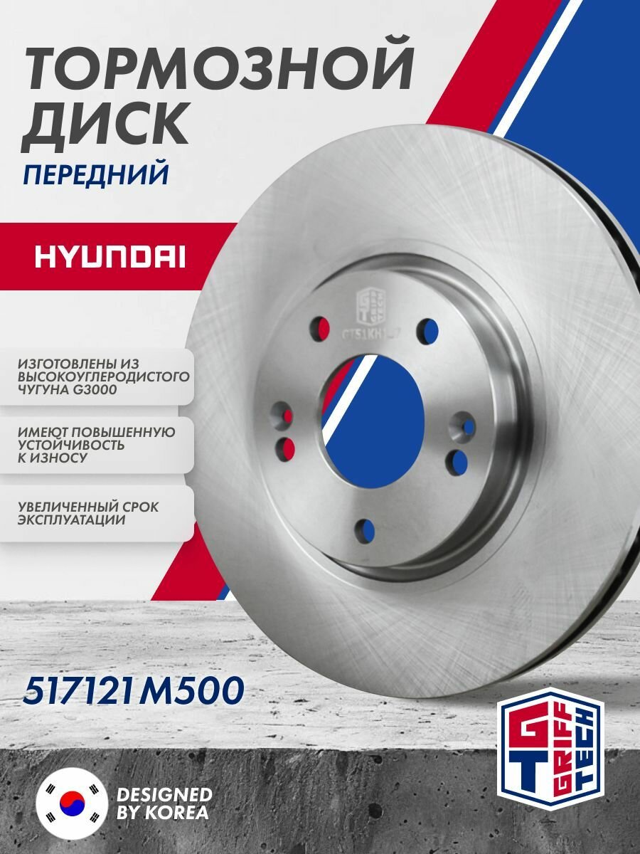 Тормозной диск передний GRIFF TECH Hyundai Creta (2021-.) (4WD) / Хендай Крета 517121M500