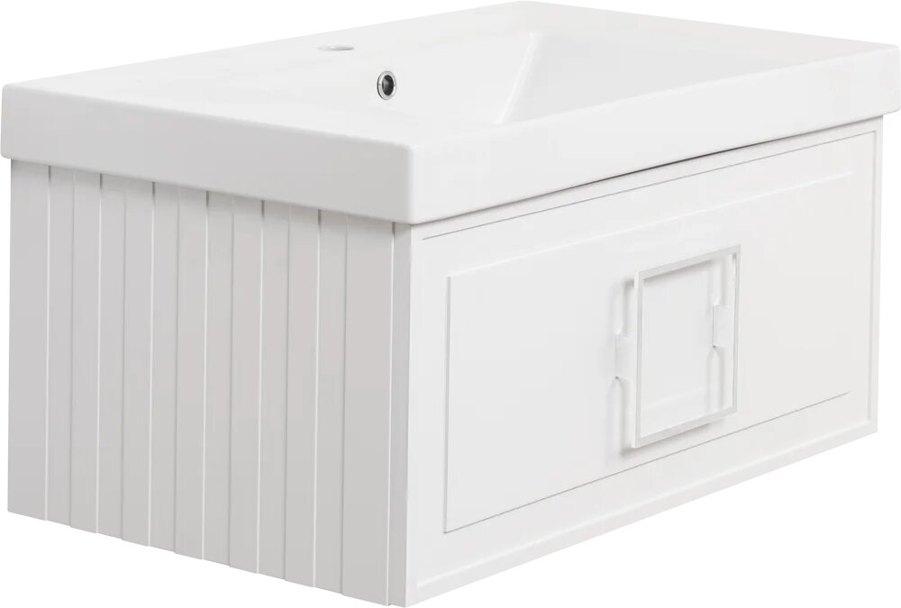 Тумба с раковиной La Fenice Cubo 80 подвесная 80 5 см с ящиками белая дизайнерская прямоугольная в современном стиле из МДФ из фаянса