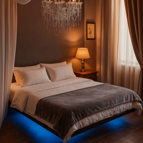 Изображение товара Кровать двуспальная, 200х200 см, парящая, металлическая, без крепления К стене, черная,