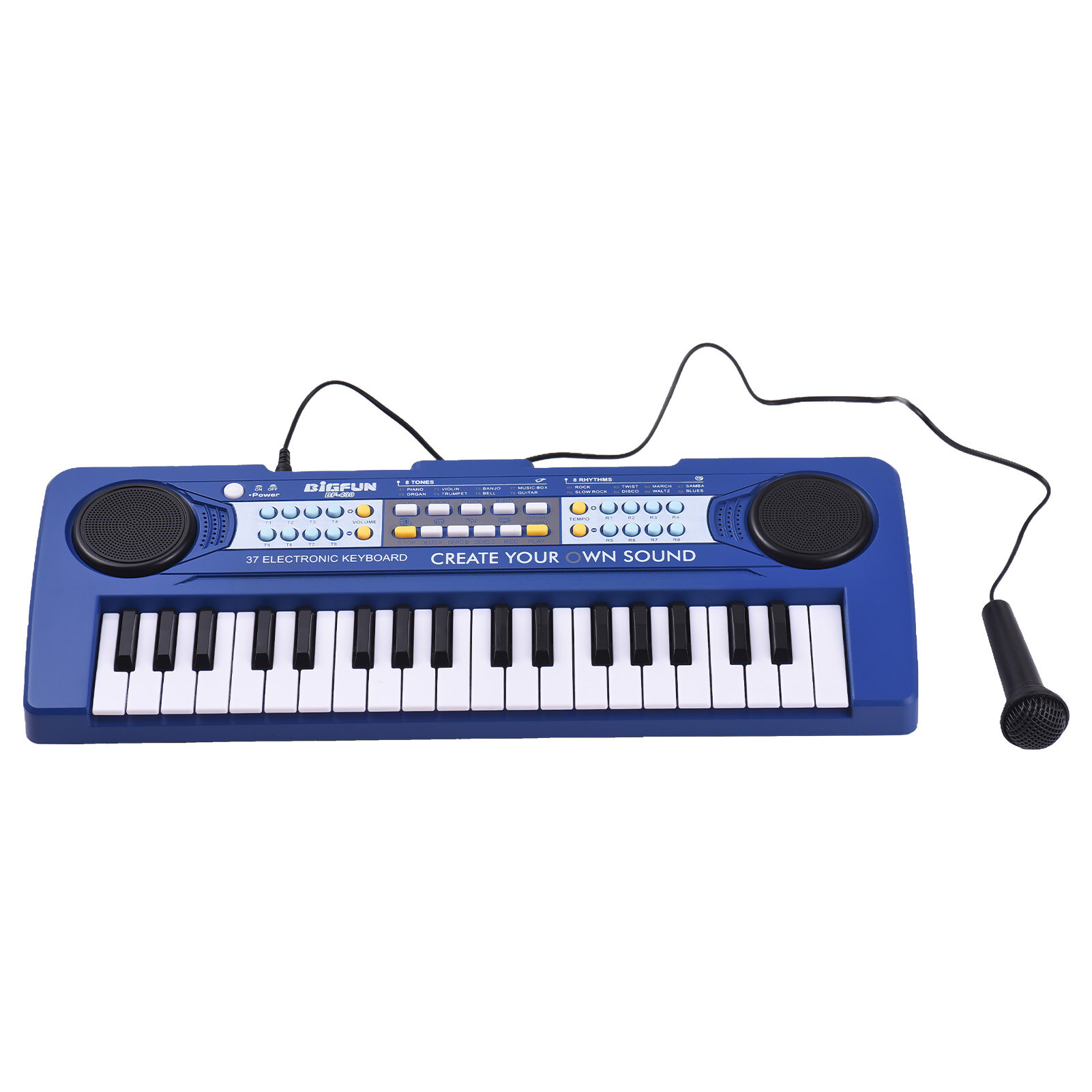 BIGFUN 37-клавишная электронная клавиатура пианино 8 тонов 8 ритмов 4 ударных инструмента 6 демонстраций Музыкальный инструмент с двумя динамиками и микрофоном Двойной режим питания Портативное музыкальное пианино Клавиатура для начинающих Клавиатуры