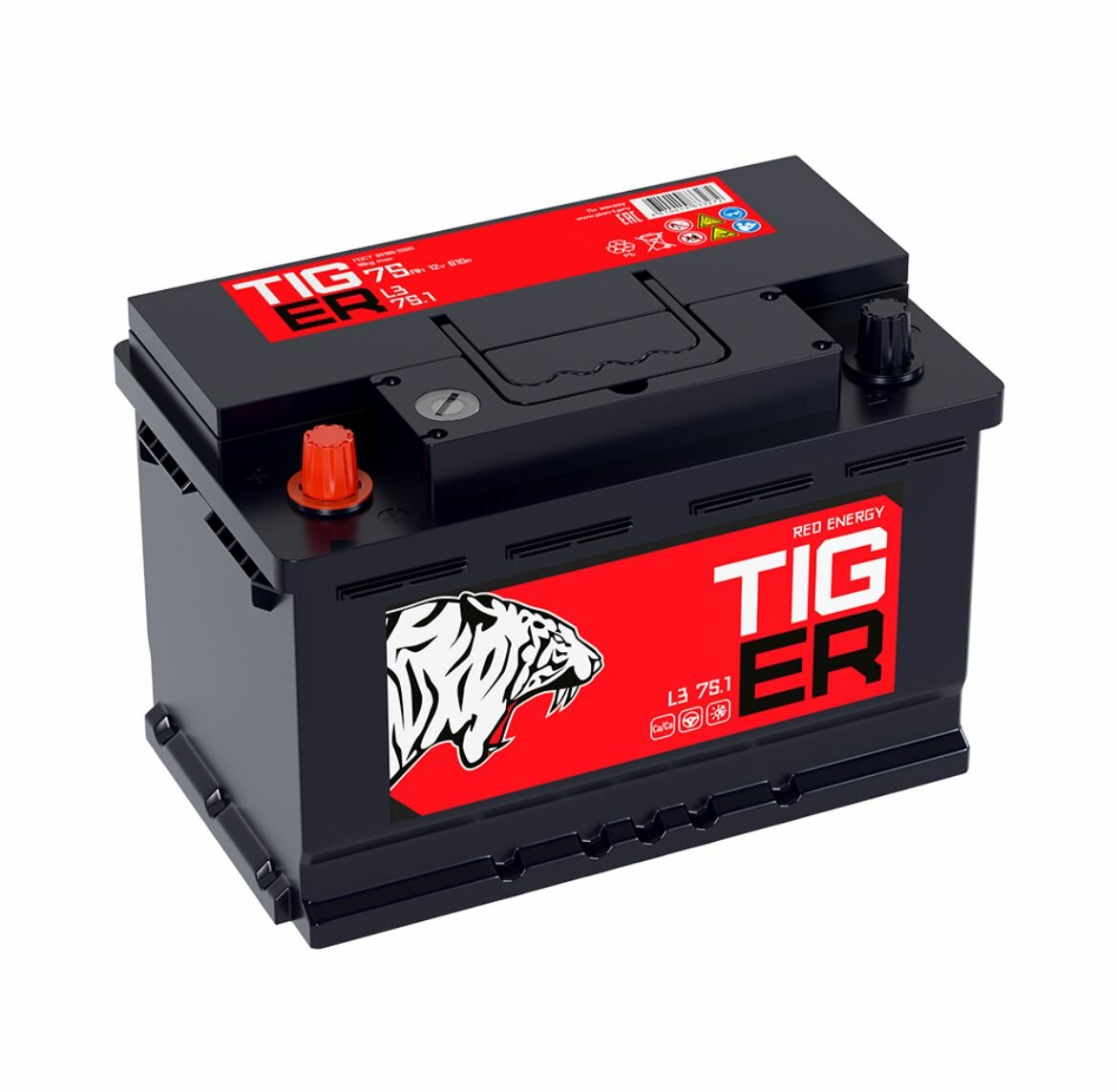 TIGER Red Energy 12В 75Ач 610А, Прямая полярность