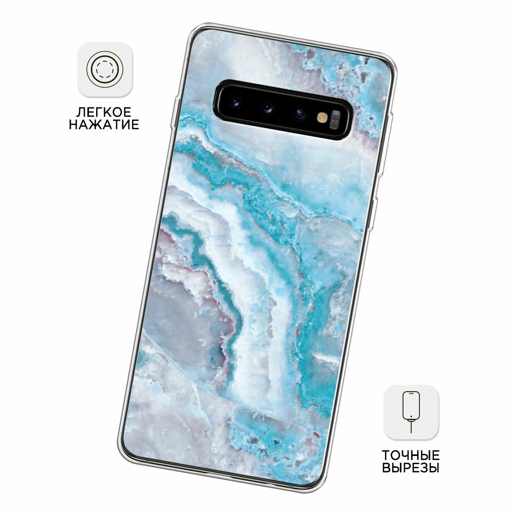 Чехол на Samsung Galaxy S10 / Самсунг Галакси S10 с принтом "Нежно-голубой мрамор" — фото 1
