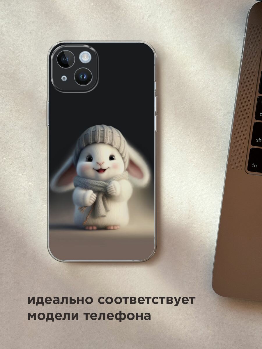 Чехол на Apple iPhone 14 Plus / Айфон 14 Плюс с принтом "Белый крольчонок в шапке" — фото 1