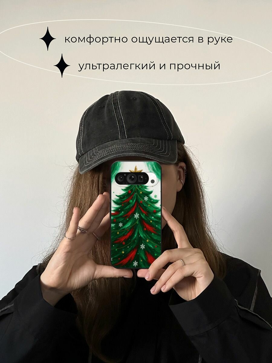 Черный матовый чехол на Google Pixel 9 Pro / Гугл Пиксель 9 Про с принтом "Живописная елка" — фото 1