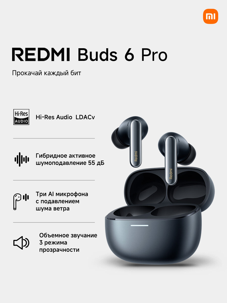 Наушники беспроводные Xiaomi Redmi Buds 6 Pro черные BHR9307GL