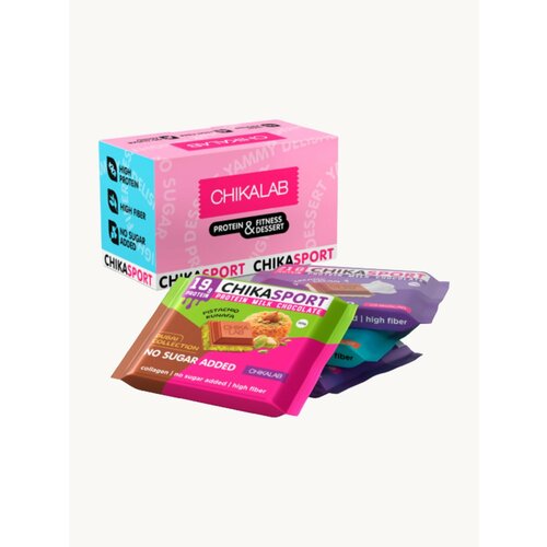 CHIKALAB Протеиновый шоколад без сахара с начинкой Ассорти Микс , 4шт х 100г