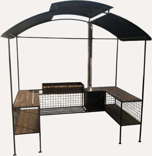 Изображение товара Мангальная беседка "Спарта" с крышей, с печью и жаровней, дровница