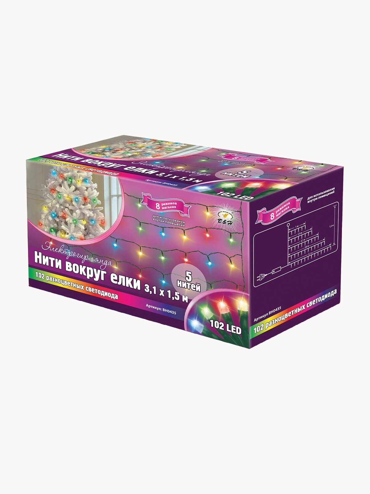 Электрогирлянда B&H BH0435, 3.1 х 1.5 м, 102 ламп, разноцветный/зеленый провод