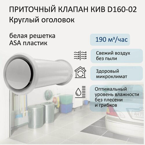 Изображение товара Приточный клапан КИВ D160 с решёткой из ASA-пластика, круглый