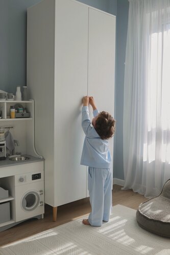 Изображение товара Шкаф для одежды Модерн 3.0 Белый корпус, ручки кнопки золото, ЛДСП фасад, без выдвижного ящика