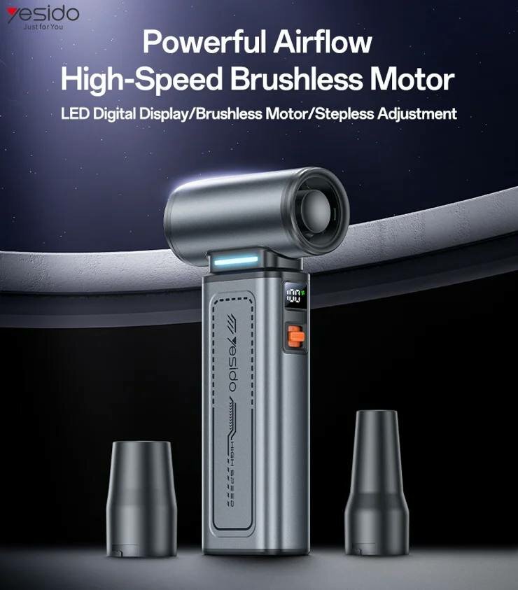 YESIDO YF19 — ручной вентилятор-пылесос 130000 об/мин, воздуходувка, 8000 мА·ч, 100 скоростей, LED-дисплей