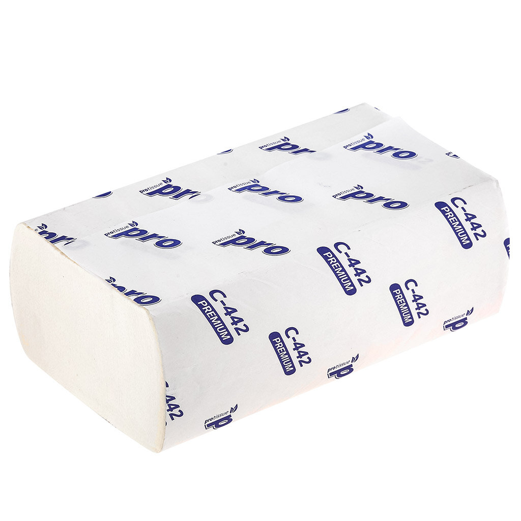 Полотенце бумажное КНР 2-х слойное "PRO Z" 200 л, 23х23 см, для диспенсеров, Z-сложения, целлюлоза 100%, белый (С442)