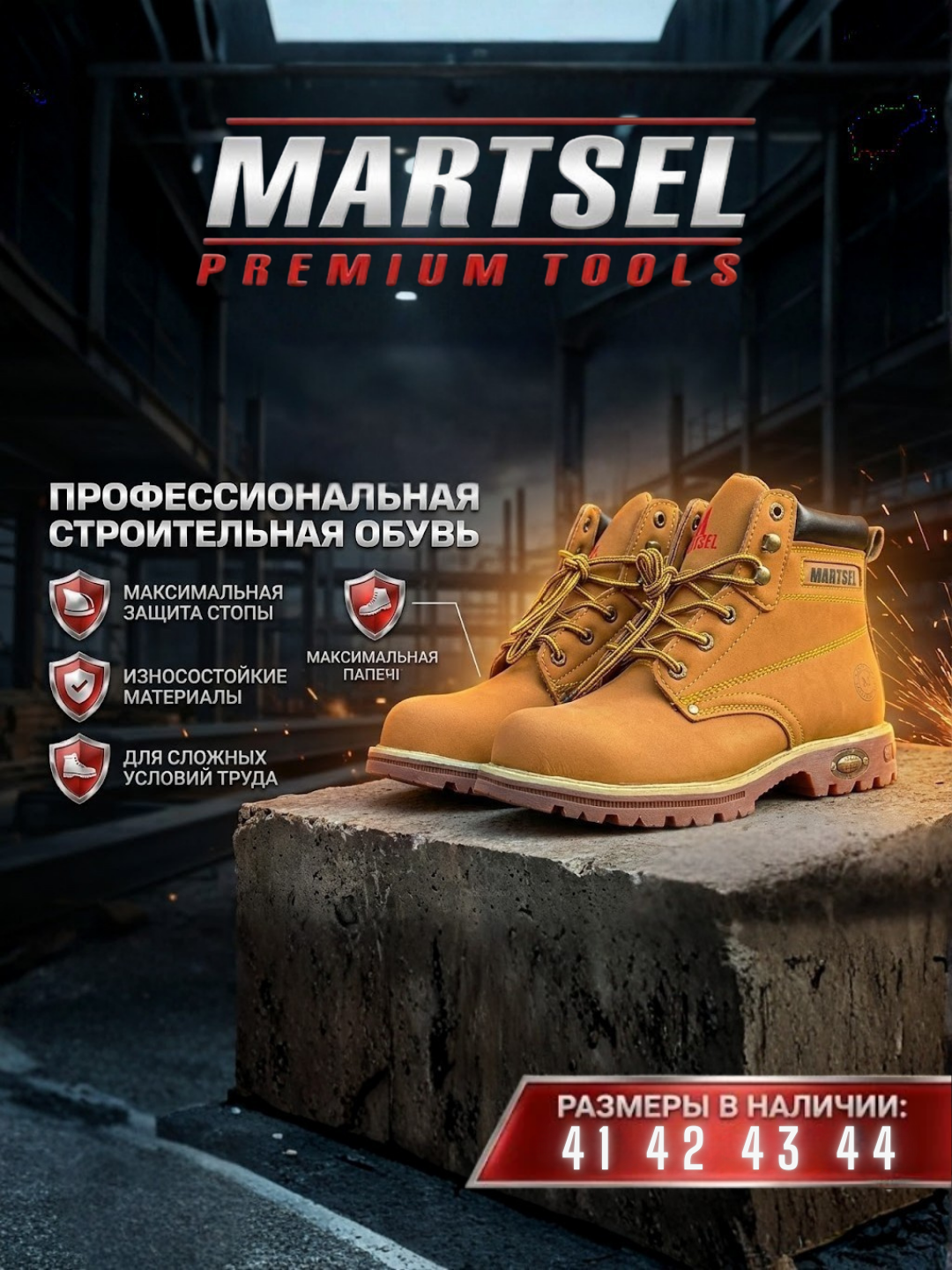 Специальная строительная обувь со стальным подноском Martsel - 43, Горчичный