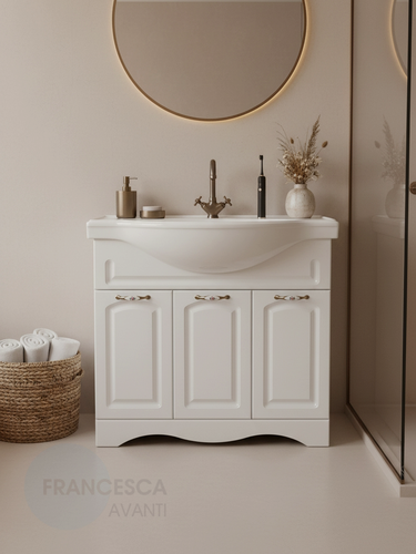 Изображение товара Тумба с раковиной для ванной Империя 90 с подсветкой белый (3 двери, ум. Classic 90)