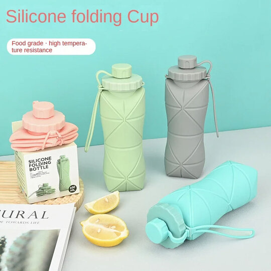 Складная силиконовая бутылка для воды 600 мл, удобная для занятий спортом и путешествий