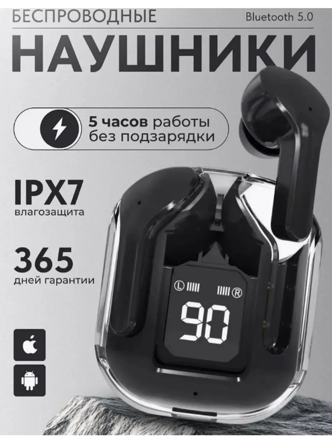 Беспроводные наушники с дисплеем, микрофоном и функцией шумоподавления