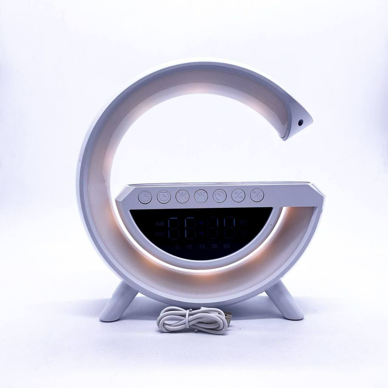 Умная настольная лампа G-Shape 4 в 1: Bluetooth колонка, беспроводная зарядка, RGB ночник и часы.