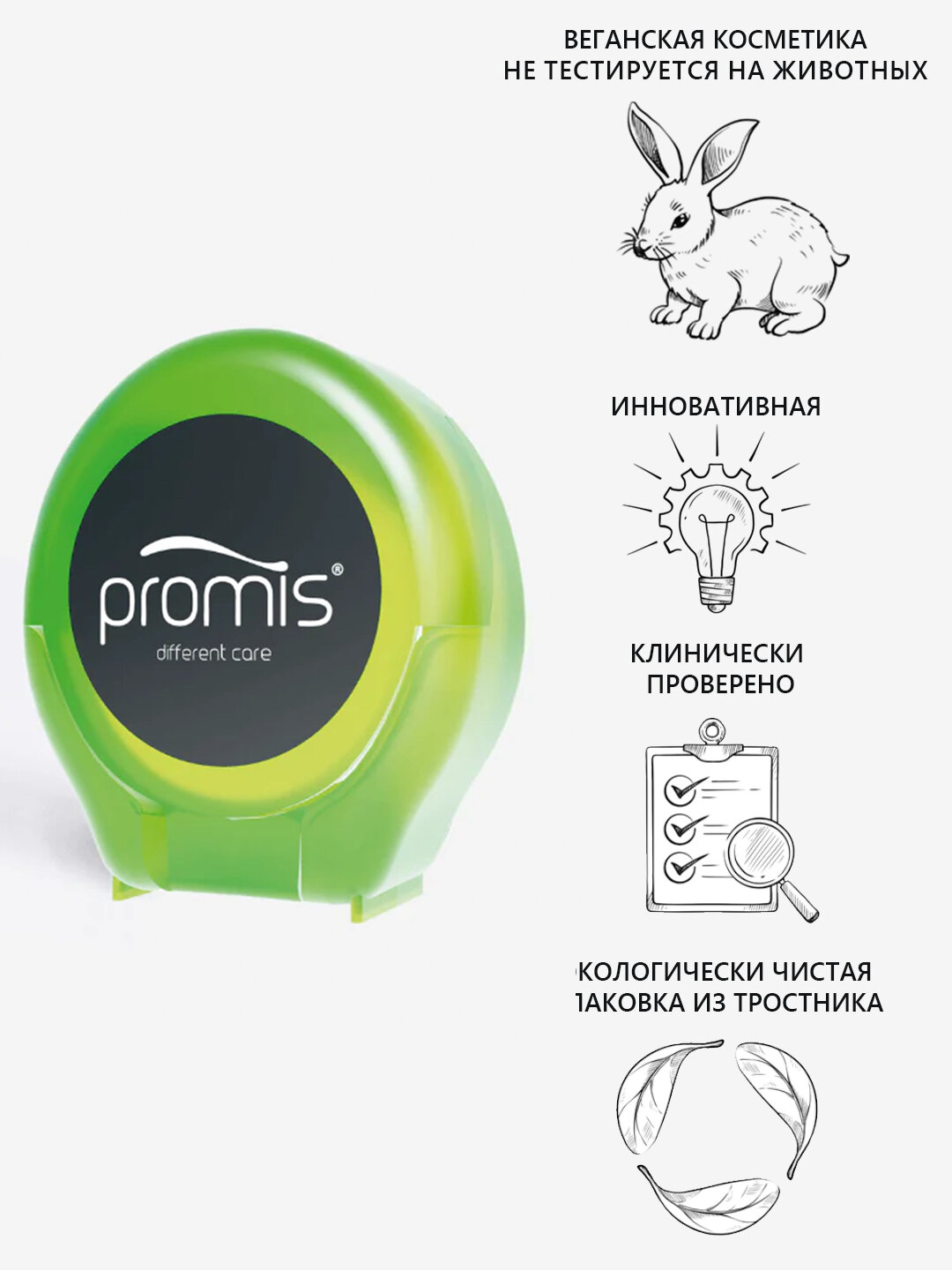 Зубная нить Promis Different Care, вощеная, для полной очистки, 30м