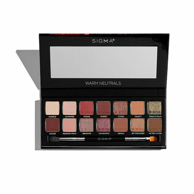 Warm Neutrals Eyeshadow Palette, 14 тёплых оттенков, матовые/шиммер/металлик/глиттер, кисть 2-в-1