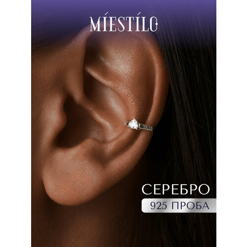 фото Кафф miestilo, серебро, 925 проба, родирование, фианит, , серебристый