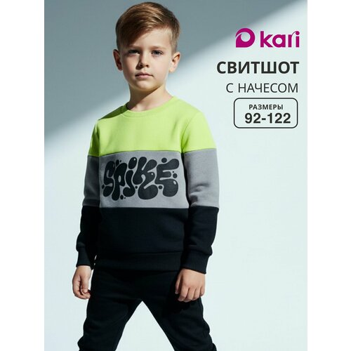 фото Свитшот kari kids весна-лето 2026, размер 2-3 года, зеленый, серый, черный