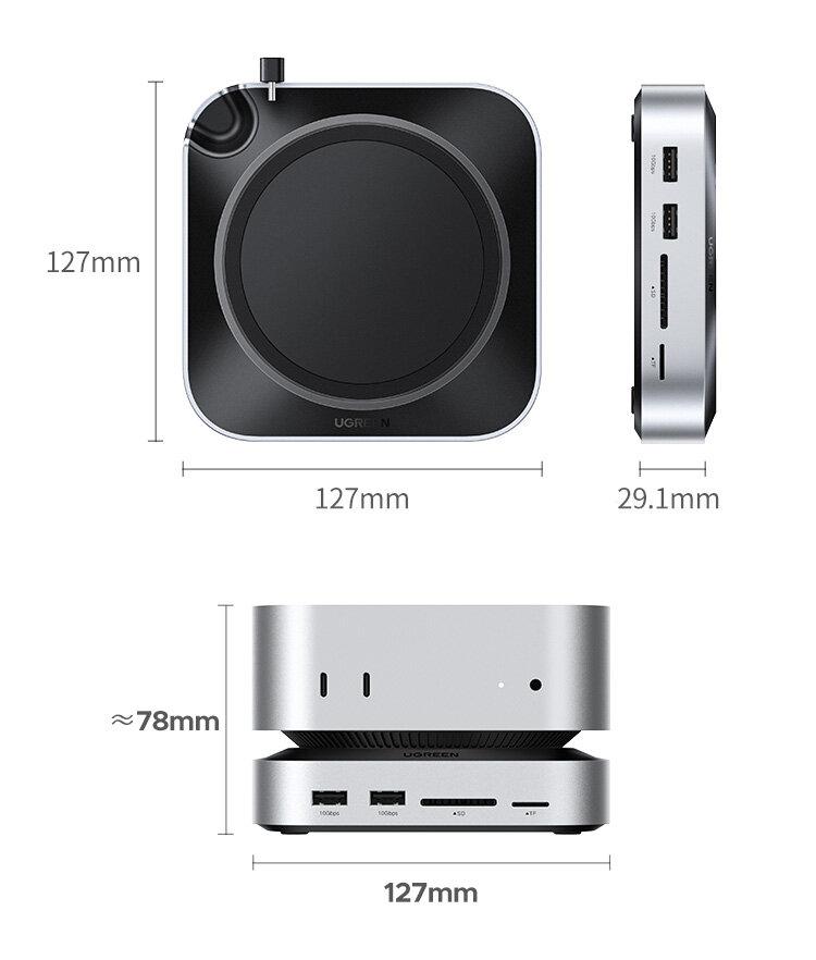 Док-станция UGREEN для Mac mini M4 / M4 Pro с M.2 NVMe SSD, сереристая — фото 1