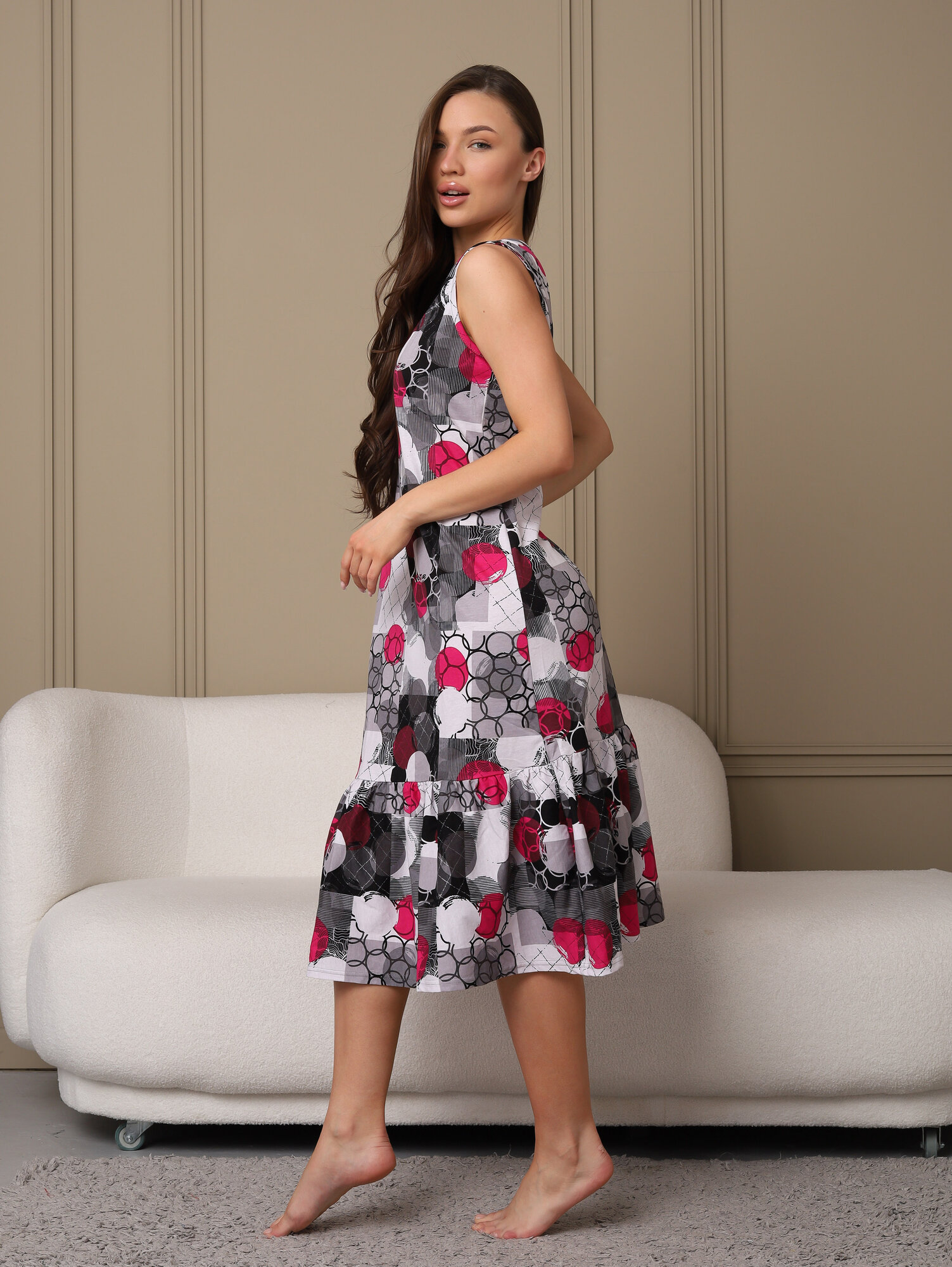 Сарафан Инсар Текстиль 589/красный/белый/шары, размер 54-56, серый, белый, красный — фото 1