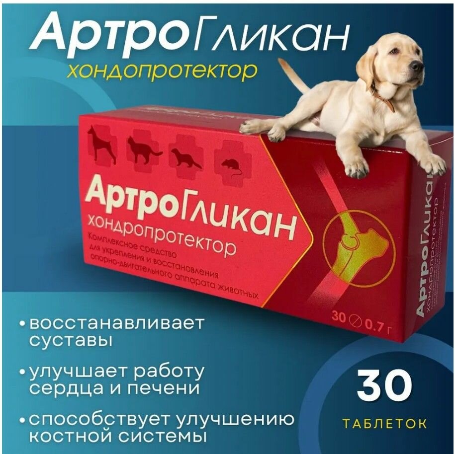 Артрогликан для собак, кошек, крыс и других животных 30 т хондропротектор, кормовая добавка для суставов, витамины — фото 1