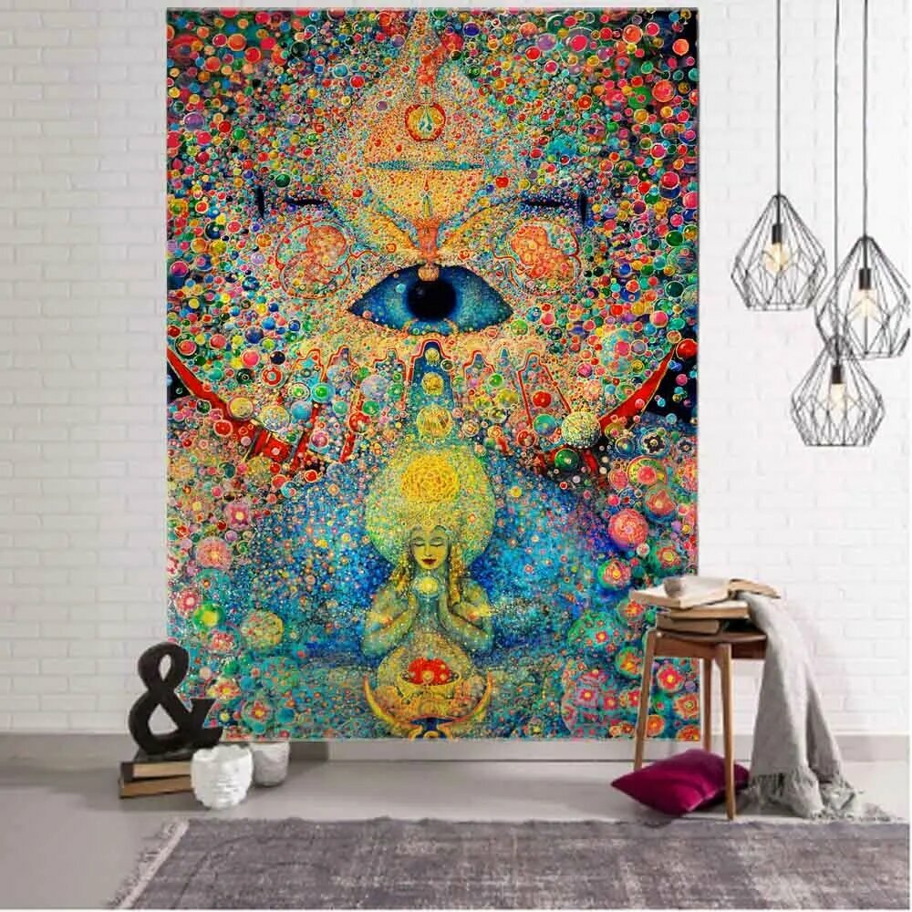 Полиэстер гобелен психоделический, 150x100cm, Бирюзовый
