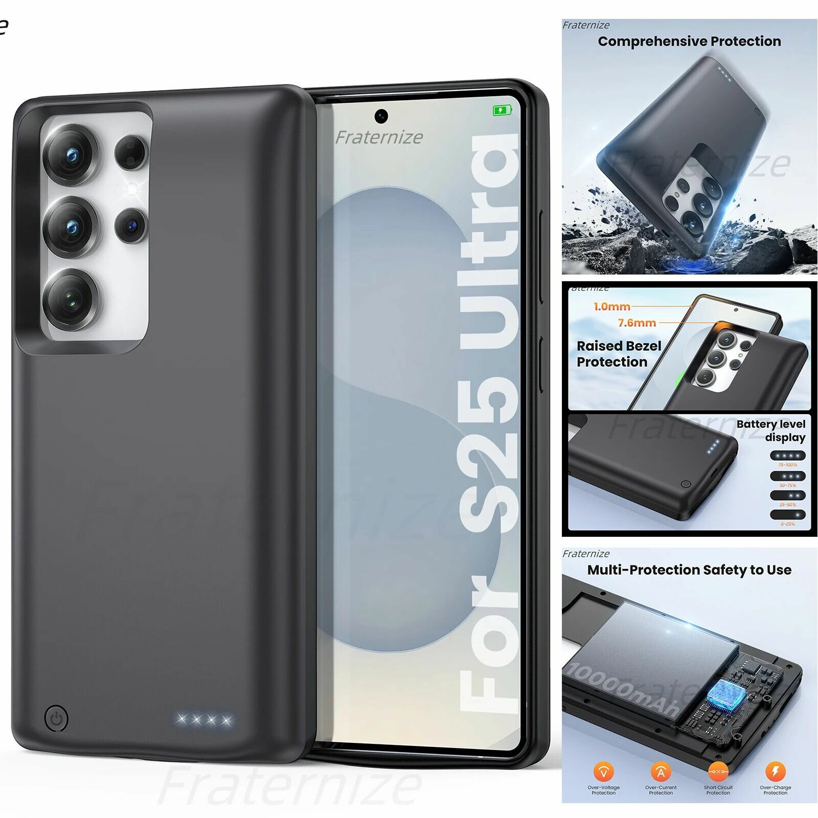 10000mAh чехол аккумулятор для Samsung Galaxy S25 Ultra Внешний зарядное устройство power Bank противоударный