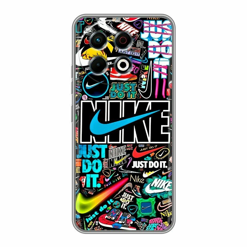 Чехол для Tecno Spark 30 Pro с принтом найк nike черный (Техно Спарк 30 Про) — фото 1