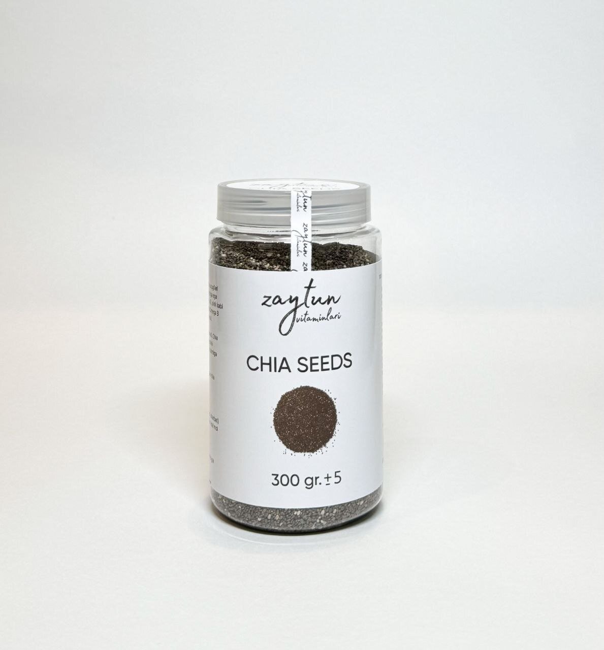 Семена чиа Zaytun Botanicals, 300 г, 100 % натуральные, черные, банка — фото 1