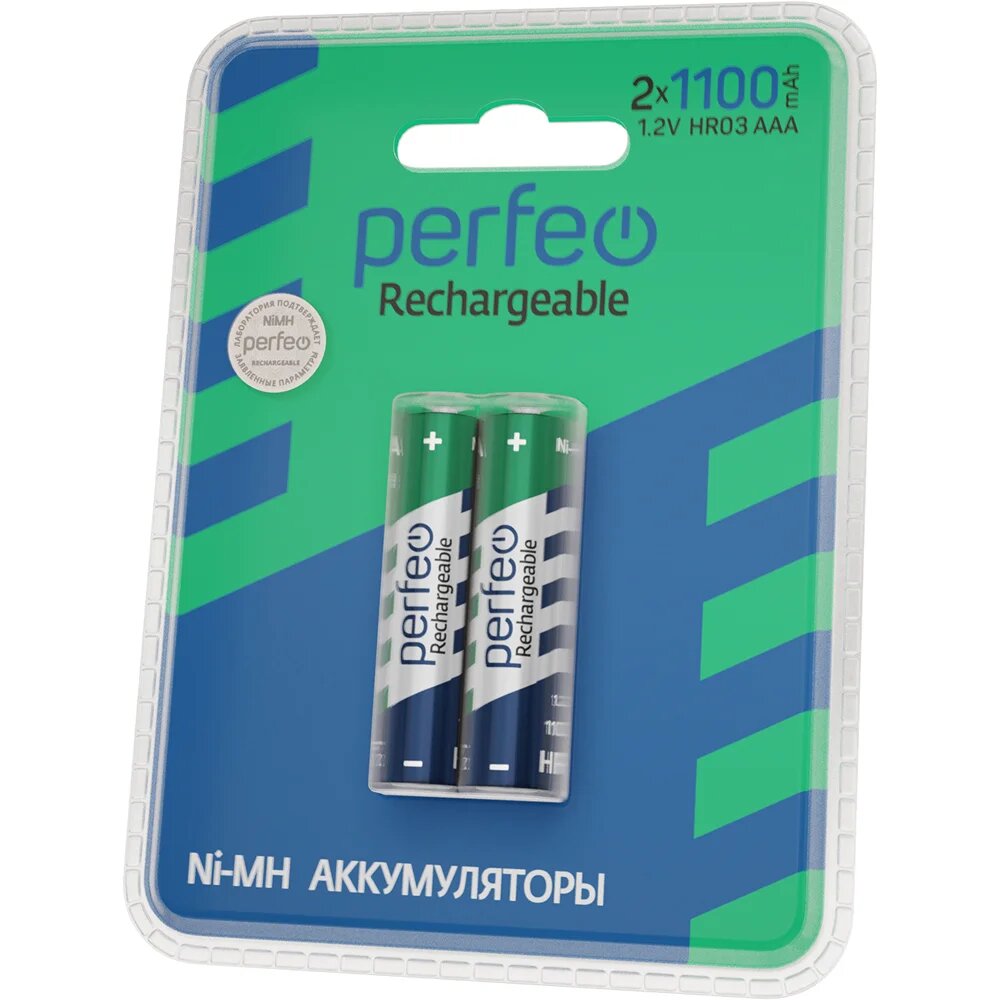 Батарейки аккумуляторные AAA Perfeo Ni-Mh HR03, 1100mAh на пластиковом блистере, 2шт, 1.2V — фото 1