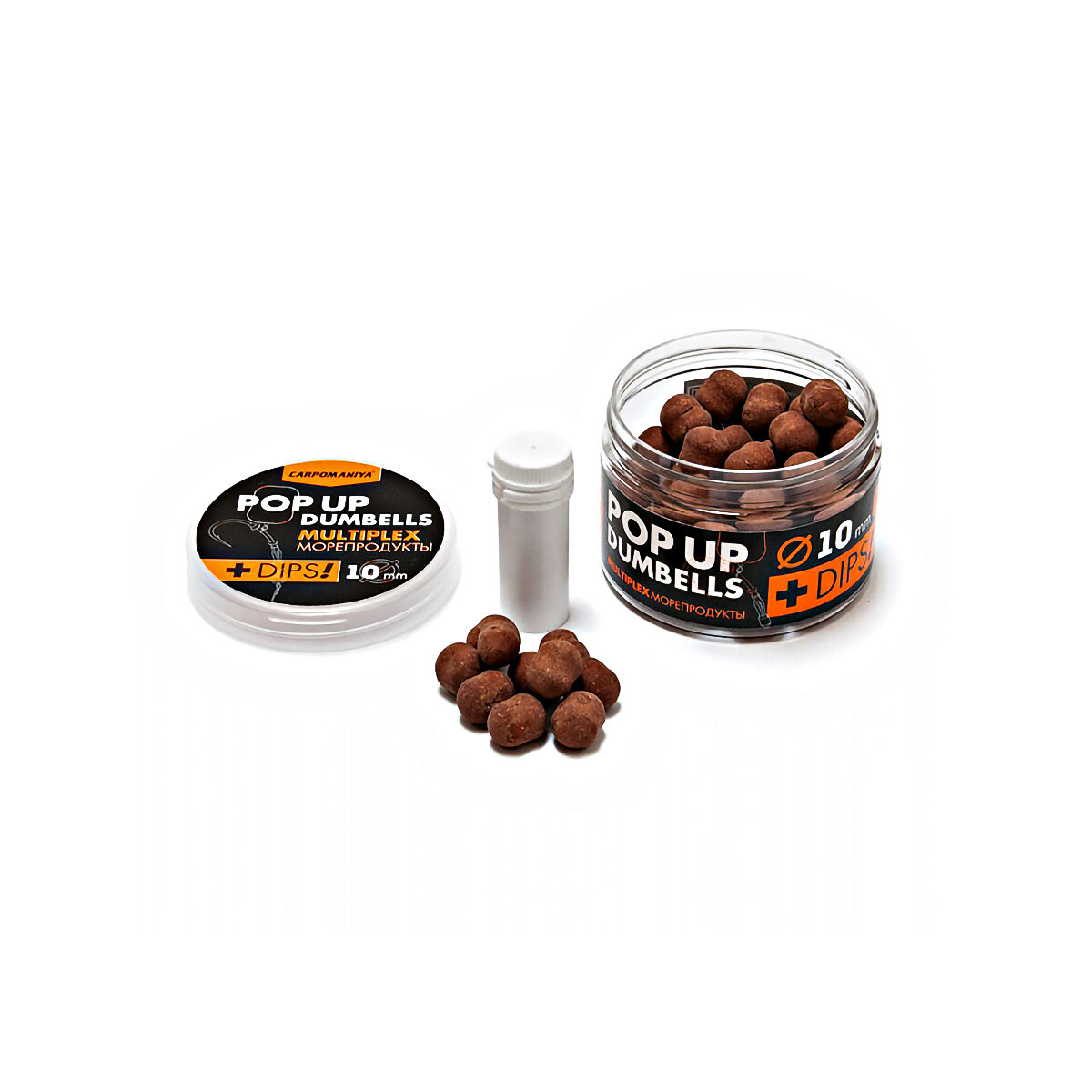 Бойлы Карпомания Pop-Up Dumbells+Dips Multiplex плавающие 10мм 60гр Морепродукты, в банке