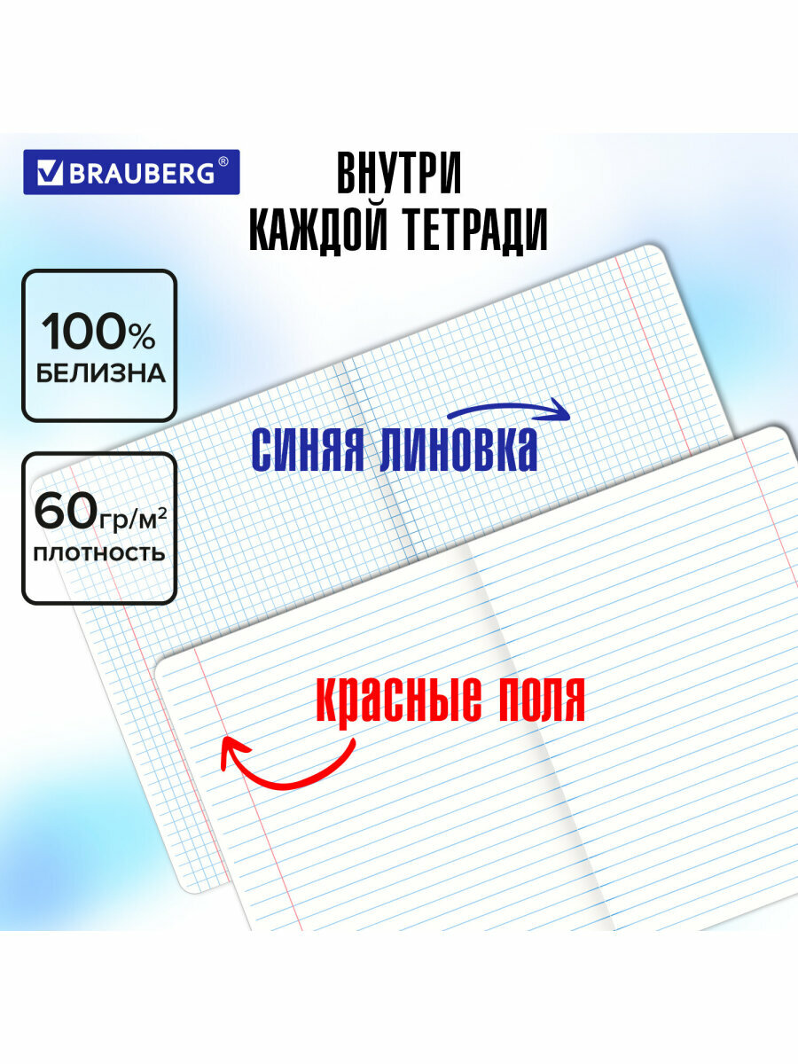 Предметные тетради 48 листов в клетку и линейку A5 набор 12 штук, обложка картон, Brauberg Black, 405164 — фото 1