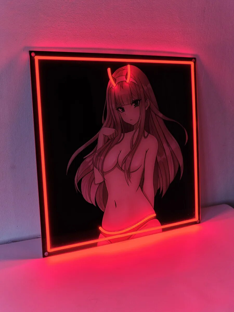 Неоновая акриловая картина Zero Two неон 4к регулировка свечения крепления 2ух видов в комплекте