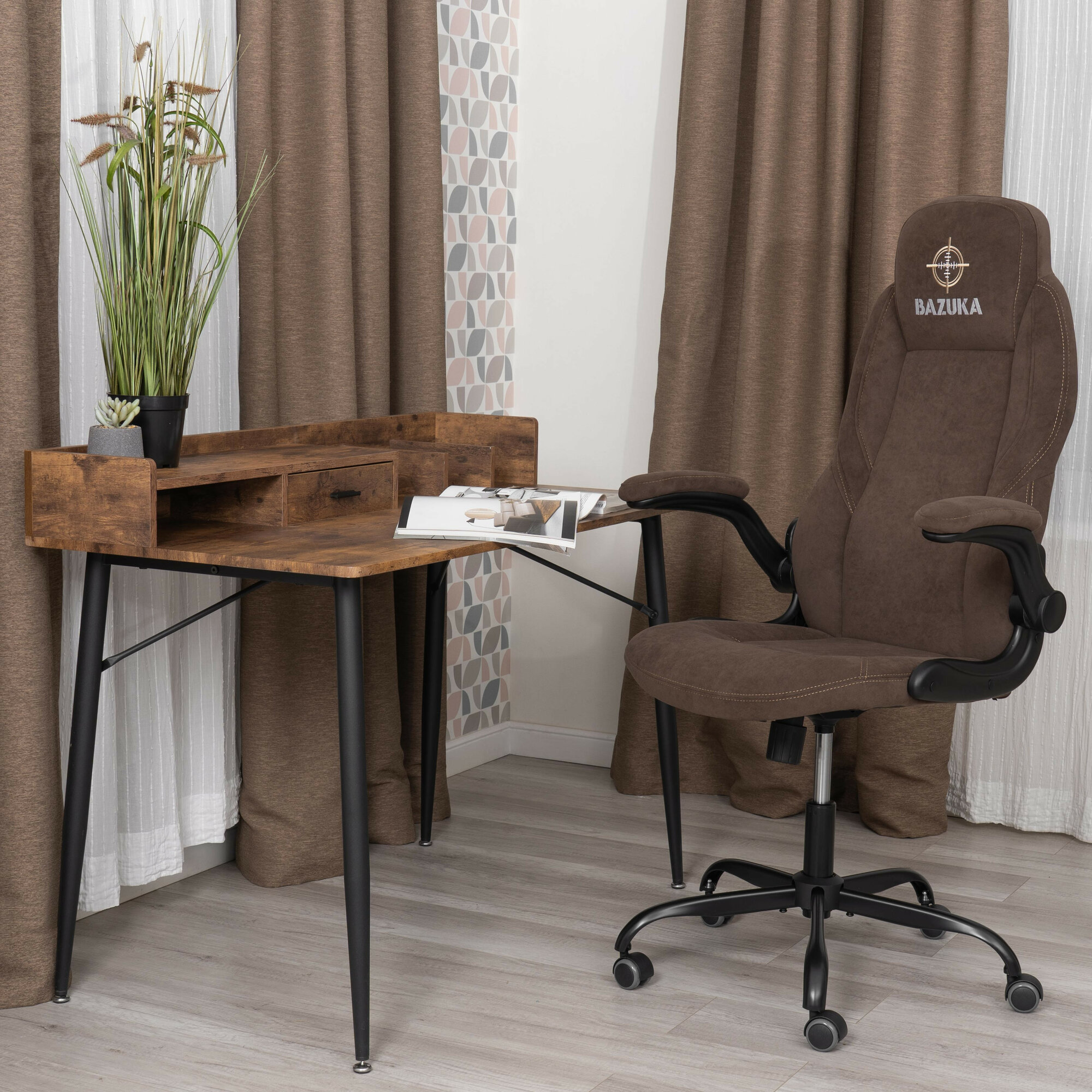 Кресло компьютерное игровое TetChair BAZUKA metalBL, велюр, коричневый