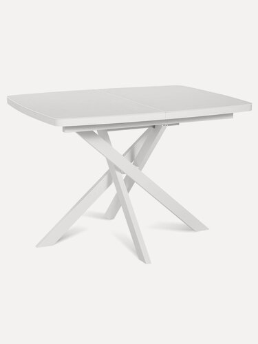 Изображение товара Стол стеклянный раздвижной DALLAS 110 WHITE GLASS W на металлокаркасе, столешница закаленное стекло, цвет белый (глянец), 110(150)х80 см