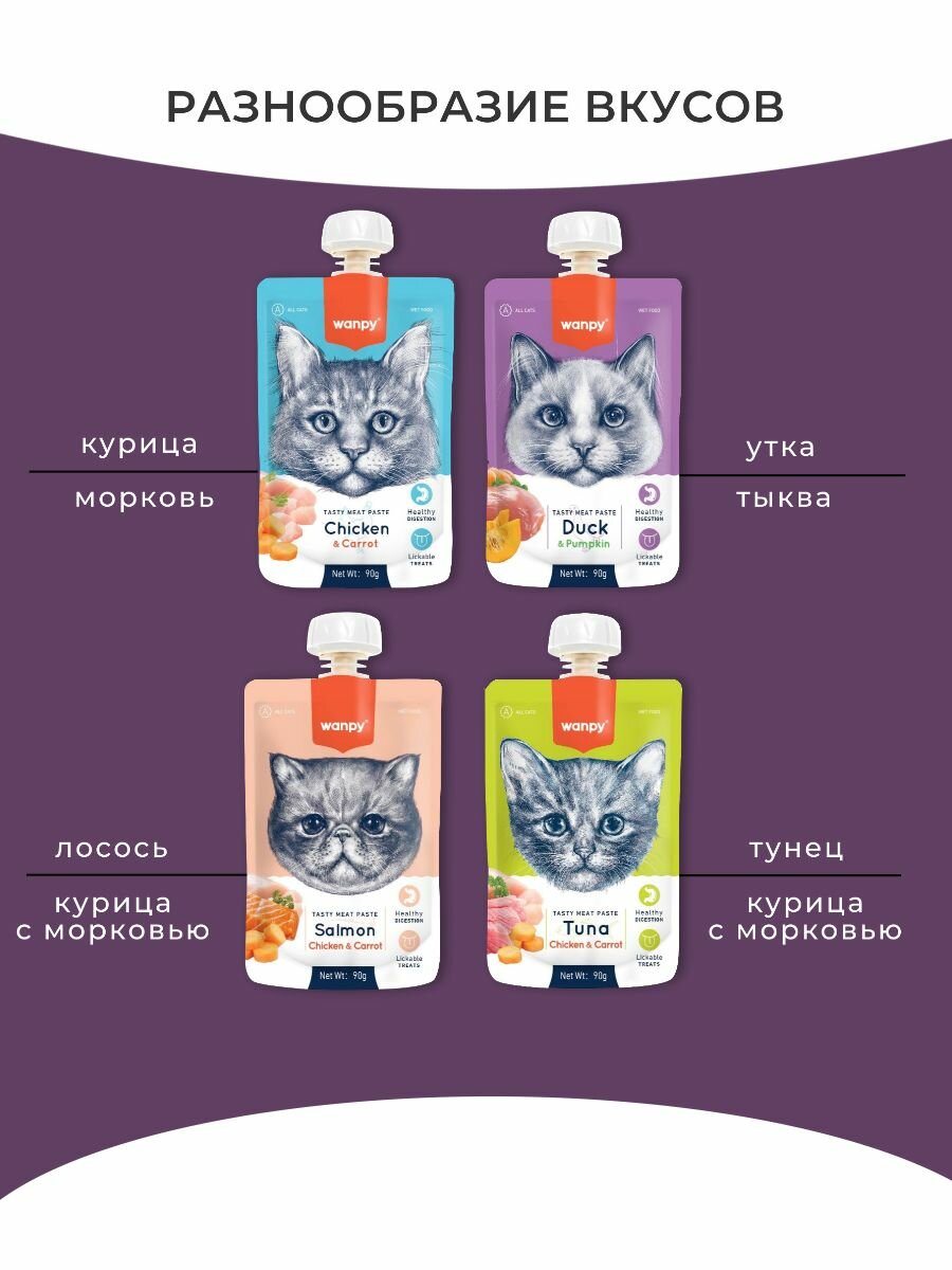 Лакомства Для Кошек Xiaomi Wanpy Cat Лакомство для кошек Мясной мусс из утки и тыквы 90 г*10 шт