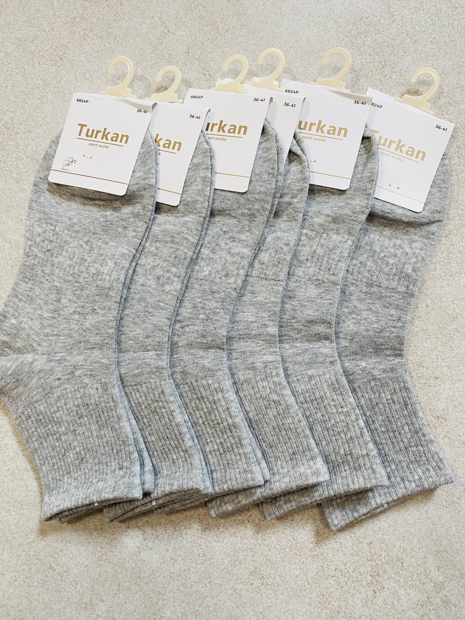 Носки Turkan Sport, комплект, 5 пар, размер 36-41, серый