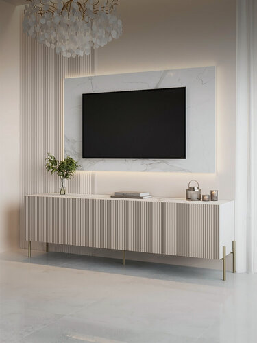 Изображение товара Тумба под телевизор напольная Puzzlemebel Селлин, тумбочка для тв на ножках, длина 180 см, бежевый