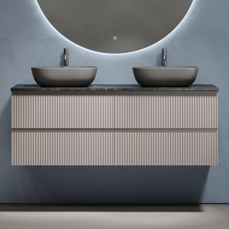Тумба с раковиной Sancos Snob R 140 doha soft, столешница черный мрамор TT140A1X, раковина CN6009MH
