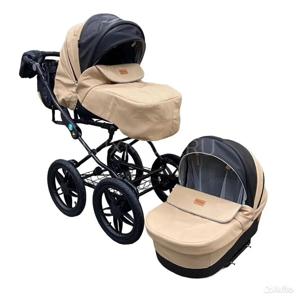 Детская коляска 2 в 1 Luxmom KDD-6300L с надувными колесами, коричневый