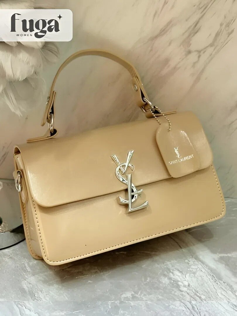Сумка планшет Yves Saint Laurent, фактура гладкая, лаковая, бежевый